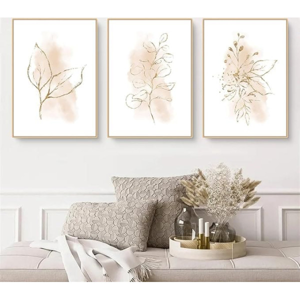 Herfair Living Room Pictures, Set of 3, Flower Poster Set, Wall Pictures, Simplicity Art Print Canvas Picture, Boho Decorative Poster, Without Frame (50 x 70 cm)