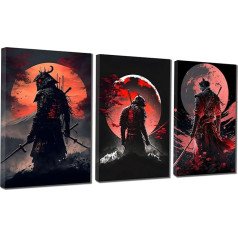 Japanese Samurai Pictures, Red Samurai Portrait Art Prints Poster Set, Modern Living Room, Bedroom Decoration Poster Without Frame (3 x 40 x 60 cm, Samurai-1)