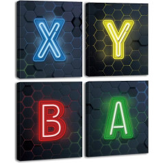 KAIRNE Set of 4 Gamer Wall Pictures, Modern Poster Gamer, Wall Picture for Children's Room Boys, Colourful Gaming Wall Pictures, Wall Stickers, Boys Teenagers, Video Game Wall Stickers for Bedroom,