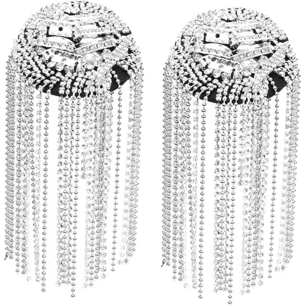 Veemoon 2 Stück Strass Stoff Zubehör Schulterklappe Kostüm Schulter Silbernes Schulterpolster-kostüm Verzierungen Für Kleidung Trimmen Quasten Schulterpolster Mit Fransen Legierung