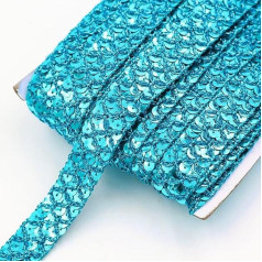 Lomjuytg 5 Yards Blue Sequin Ribbon 7/8 Inch Braid Braid Inelastic Glitter Ribbon for Crafts, Sewing, Embellishments