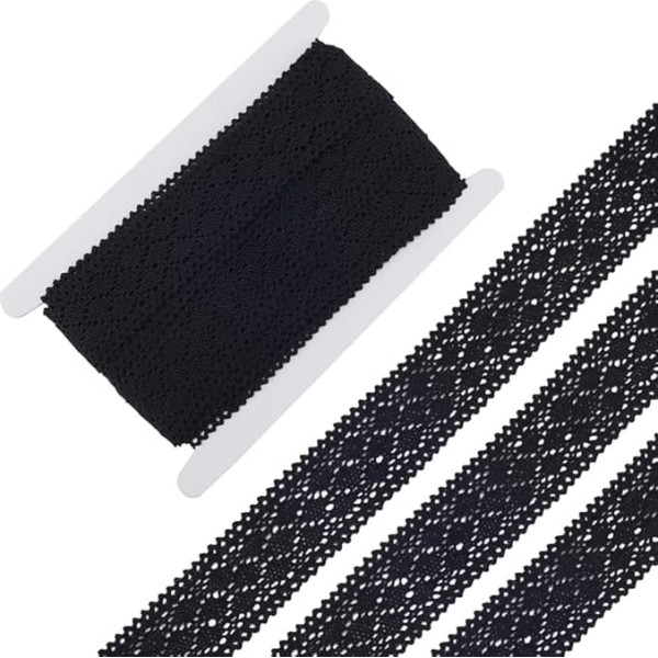 GORGECRAFT 10 Yard 42 mm Black Lace Crochet Trim Vintage Lace Ribbon Floral Mesh Cotton Lace for DIY Crafts Sewing Gift Package Packaging Bridal Wedding Decoration Home Decoration