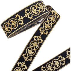 PH PandaHall 4 Yards Black Jacquard Ribbon, 4.6 cm Wide Hot Adhesive Floral Pattern Trim, Embroidered Lace Trim, Woven Ribbon, Fabric, Fringe for Fancy Dress Costumes, Carnival Costume Women Men
