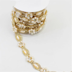 3ft Rhinestone Gold Silver Flat Back Pearl Necklace Crystal Decorative Chain 3ft Gold
