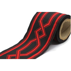 V12 178 Vorhangband, geometrisch, bestickt, für Vorhänge, Vorhänge, Vorhangbordüre, 10 cm, Rot / Schwarz, 10 cm