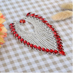 Crystal AB Coloured Rhinestone Claw Chain, 8.5 x 13 cm, Horse Eye Applique, Rhinestone Decorative Chain for Dress, Shoes, Wedding Accessories (Red, 1PC)