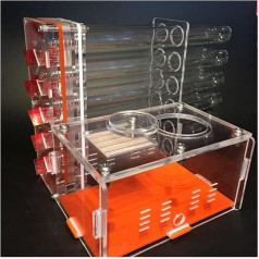 Ameisenburg Terrarium, Acrylglas-Ameisenfarm mit Futterplatz und 12 Reagenzgläsern, orange, 15 cm