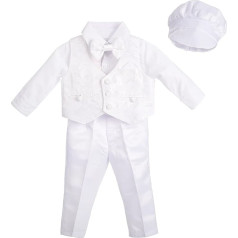 Lito Angels Baby Boys 4-Piece White Suit Set with Jacquard Vest and Christening Bonnet for Christening / Wedding, Christening Suit Formal Wedding Suit