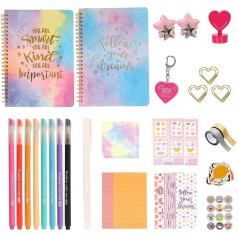 Tagebuch-Set Girls – Diary mit 98 Teilen für | Scrapbooking Kunstbedarf mit Laptops, Aufklebern, Stiften und Haarspangen, lustiges Geschenk für GA