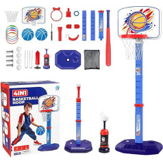 Basketball Hoop for Children, Toddler Basketball Hoop Indoor, 4 in 1 Kids Baseball T Shirt Stand Adjustable Height - Portable Ball Game Outdoor Sports for Indoor Use, Chidlren Room