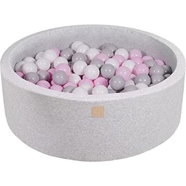 MeowBaby Round Ball Pit / Ball Pool, 90 x 30 cm, 200 Balls (7 cm in Diameter), Made in the EU, 90 x 30 cm, Light grey: pastel pink/grey/white.