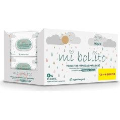 Mi Bollito - Toallitas Bebé - 99% aqua pure - 100% Fibras Vegetales - 960 Toallitas - 12 paquetes+4 free - ayudan a restaurar el PH Neutro de la piel del bebé - Ideal para piel Sensible y Atópica.