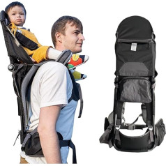iuscacey Baby Shoulder Carrier Hiking Backpack - Sun and Rain Protection, Secure Backrest and Ergonomic Seat - Hands Free Toddler Carrier for 6 Months - 3 Years (up to 18kg) Black