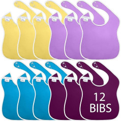 Toppy Toddler 12 x Waterproof Baby Bibs with Poppers - Easy Wipe Clean (18-48 Months), purple