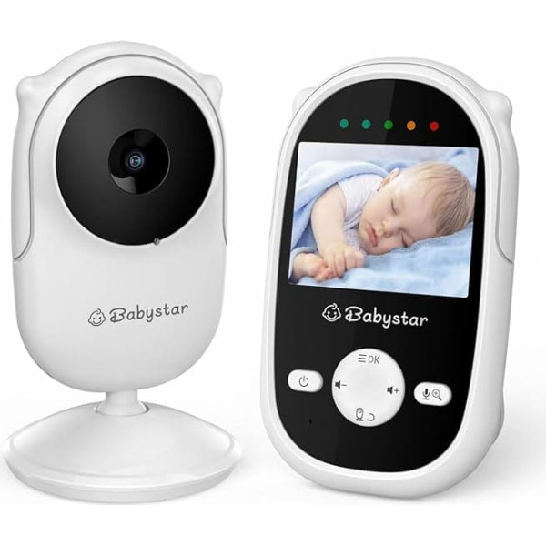 Babystar Baby Monitor with Camera 2.4 Inch Video Baby Monitor, Automatic Night Vision Function, Eco Mode, Two-Way Audio, Feeding Reminder, 4 Lullabies
