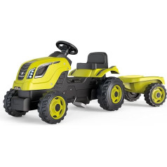 Smoby - Tractor Farmer XL Green + Trailer - Pedal Tractor for Children - Adjustable Seat - Steering Wheel with Horn - Bonnet for Opening