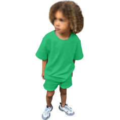 Toddler Kids Baby Boys Girls 2 Piece Tracksuit Outfits Solid Short Sleeve T-Shirt with Shorts Set Pyjamas Trousers Women