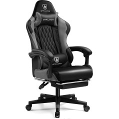 GTPLAYER Gaming Chair, Gamer Chair, Ergonomic Office Chair with Footrest Adjustable Lumbar and Pillow, Gaming Chair Padded, Gaming Chair 150 kg Load Capacity, Grey