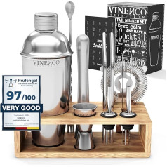 Cocktail Shaker Set with Stand & Recipe Book: Premium Stainless Steel Bar Cocktail Set Cocktail Shaker Measuring Cup Straws Bar Spoon Muddler Bartender Bar Set Cocktail Accessories Gift Women Men