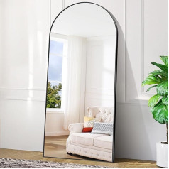 BONEWEI Bogen Full Body Mirror, 192 x 85 cm, Curved Standing Mirror, Black Wall Mounted, Leaning, Floor Mirror, Full Body, Large Wall Mirror with Metal Frame for Living Room, Bedroom