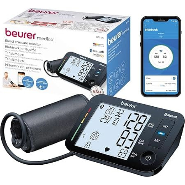 Beurer BM Upper Arm Blood Pressure Monitor, for Upper Arm, Risk Indicator, Arrhythmia Detection, Application Error Alert