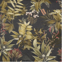 Kt KILOtela - - Fabric Digital Print, Half Panama Organic Cotton, Oeko-Tex Standard 100 - 100 cm Length x 280 cm Width | Botanik Aletta - Black, Green, Brown, Red - 1 Metre