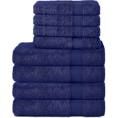 Komfortec Terry Towel Bath Towel & Hand Towel Set Large 100% Cotton - Soft Quick-Drying Navy Blue (Towel) 4-50x100-and-4-70x140-Navy Blue 4 Hand Towels and 4 Bath Towels