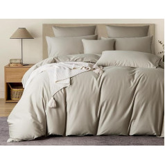 YASMENG Mako Satin Bed Linen 155 x 220 cm Beige 100% Cotton Satin Shiny Duvet Cover Set Soft Silky Breathable Lyocell Silk Bed Linen 3-Piece with Zip and 2 Pillowcases 80 x 80 cm