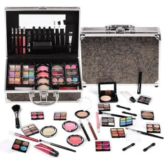 Makeup Kit for Teen Girls & Women Full Kit, Beauty Train Case with Starter Cosmetics Set, Make Up Valentine's Day Gift Box with Eyeshadow, Lip Gloss, Highlight, Blush, Lip & Eye Pen, Brush & More