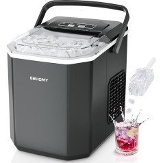EUHOMY Ice Cube Maker, 9 Cubes in 6 Mins, Bullet Ice Maker, 2 Cube Sizes, Stainless Steel Ice Maker for Countertop, 12kg/Day Ice Cube Maker, Black, for Home/Kitchen/Office/RV