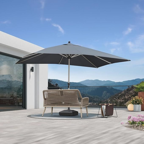 PURPLE LEAF Rectangular Parasol 270 x 350 cm Aluminium Garden Umbrella with Crank for Opening, Close, Market Umbrella, Large UPF 50+ Middle Pole Umbrellas, Water-Repellent Table Umbrella for Market,