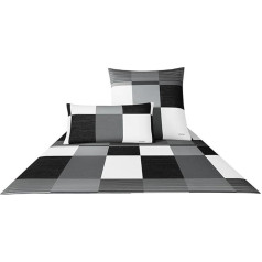 Joop! 4051 Plaza Squares Maco Satin Bed Linen, Black/White, 155 x 220 cm + 1 x 80 x 80 cm
