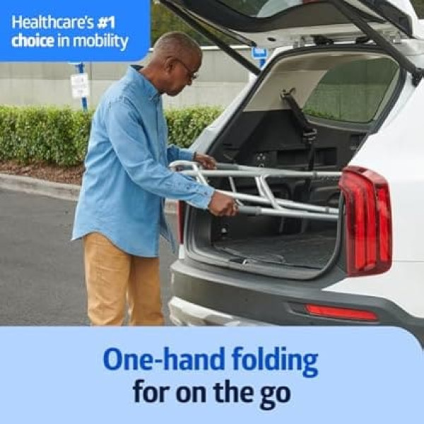 Medline Two-Button Folding Walker with Wheels, 5 Inch by Medline