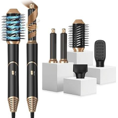 5 in 1 Airstyler Warmluftbürste Föhn Rundbürstenföhn 60,000RPM Haartrockner Haarstyler Multistyler Heißluft Hairstyler 1000W Hair Dryer Haarstyling Stylingbürsten Set, Schwarz
