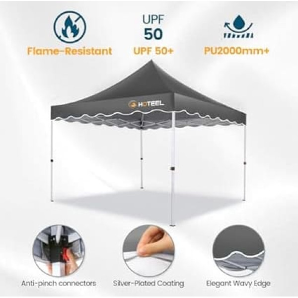 Gazebo 3 × 3, Silver Coated UV Protected Folding Gazebo, Waterproof Gazebo, Foldable Gazebo for Camping and Parties, Bonus 4 Wind Ropes + 8 Ground Stakes + 4 Sandbags (Grey)