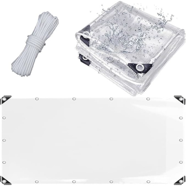 Waterproof Tarpaulin, Transparent, Tear-Resistant Wind Protection Tarpaulin, Cold Protection and Heat Preservation, Made of PVC, Foldable with Rope for Gazebos, Carports, Balconies, Greenhouse and