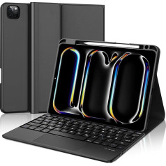 IVEOPPE Case with Magnetically Removable Bluetooth QWERTZ Keyboard for iPad Pro 11 Inch 2024 (M4), 5th Generation - With Touchpad, Black