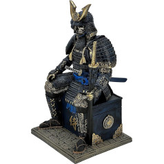 MAUNDEN Medieval Antique Samurai Undead Warrior Resin Statue Ornament Figure Craft for Home Living Room Porch Decoration Office Desk Desktop Table Arrangement Gift (Blue Glod)