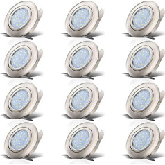 Built-in LED spotlight, swivels, includes: 5 W LED Module 230 V IP23 LED Recessed Round Ceiling Lights Spotlights Flush Mount Set of 12, Plastic Matt Nickel EEC A+ 12 x 400 lm Installation Depth 30 mm Rotating, Warm White