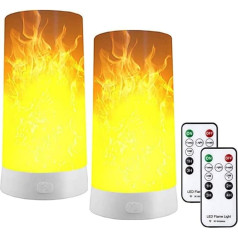 Hawofly LED Flame Effect Light, 2 Pack Flame Lamp, Rechargeable USB Flame Light with Remote Control and Timer, Realistic Dancing LED Flicker Wick with Magnet for Thanksgiving, Christmas