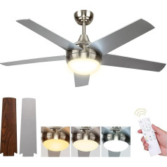 Ceiling Fan with Lighting, Quiet DC Fan 132 cm with Remote Control, Dimmable Lamp 3000K-6500K, 5 Blades, 6 Speeds, Timer, for Bedroom, Dining Room, Living Room, Kitchen, Office