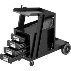 COSTWAY Welding Trolley with 4 Drawers & Gas Bottle Holder, Welding Mobile Cart for Welding Machines, Welding Equipment Trolley, Workshop Trolley, Metal, 71 x 38 x 71 cm, Black