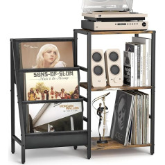 VINCOURNA Vinyl Record Stand, Vinyl Holder with 3-Tier Vinyl Record Storage, Turntable Table Up to 200 Albums, Turntable Shelf CD Holder for Turntable with Speaker