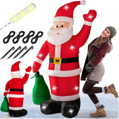 Monzana Inflatable Father Christmas - Illuminated LED Incl. Fitting Material - Santa Claus Christmas Decoration, 195 cm