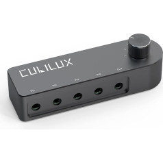 Cubilux Passive Audio Switcher, Bi-Directional 1 to 4 3.5 mm Jack Speaker Switch, 4-Channel Stereo Aux Switch Selector for Headphones, PC, Laptop, Telephone, Sound System