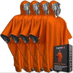 Emergency Blankets & Rain Poncho Hybrid Survival Equipment and Equipment - Robust, Waterproof Camping Equipment Outdoor Blanket - Pack of 4, orange