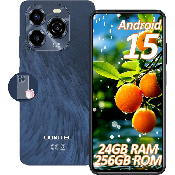 OUKITEL C65 Pro Mobile Phone Without Contract Android 15, 24GB + 256GB/1TB Smartphone Without Contract 90Hz 6.7 Inch, 5150mAh Simlock-Free Mobile Phones 50MP + 8MP Camera, Dual SIM 4G/Face +
