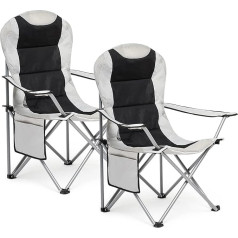 Mondeer Folding Camping Chair, Set of 2, Padded Fishing Chair with Drink Holders and Side Pocket for Camping, Garden, Balcony, Beach, up to 120 kg, Light Grey