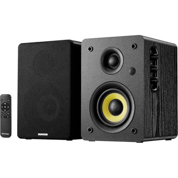 Sanyun SW206 80W Active Dual-Mode Bookcase Speaker, 4 Inch Studio Monitor and HiFi Mode, Optical Coaxial TRS Aux Bluetooth 5.0 USB with 24bit DAC, for Home Turntable TV PC Desktop Black