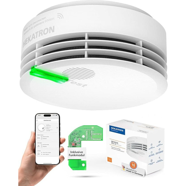 Hekatron Genius Plus X – Smoke Detector Networked 10 Year Battery – with Radio Module Base X – Test Winner Stiftung Warentest – Made in Germany – Wireless Smoke Detector Set – Multilingual – 1 Piece
